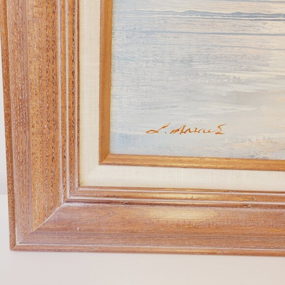 Vintage Hand Oil Painted Signed Pastel Beach Scene Framed Picture - Picture 10 of 10